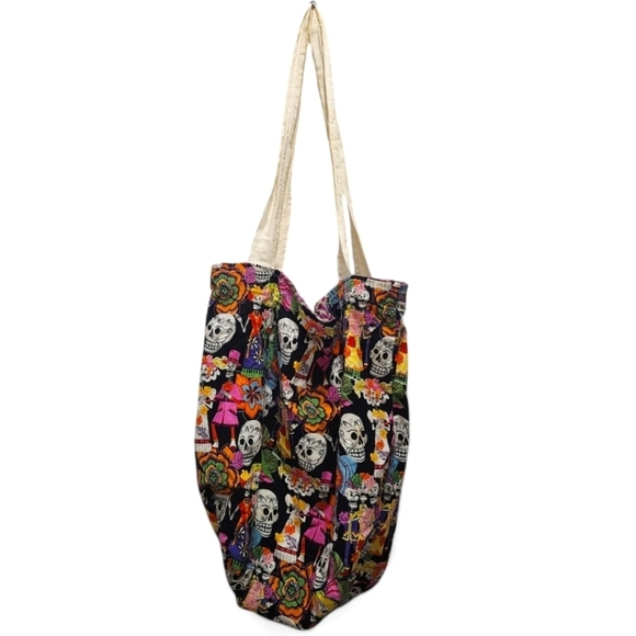 Day of the Dead Sugar Skulls Handmade Oversized Tote Shopping Bag Los Novios - Picture 1 of 4